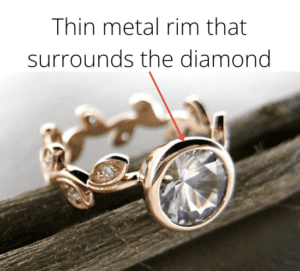 Thin metal rim surrounding the centre diamond - bezel setting